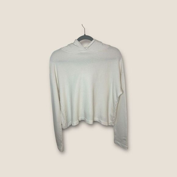 Enza Costa Cropped Hooded Terry Sweatshirt in Ivory Size Small - Picture 5 of 8